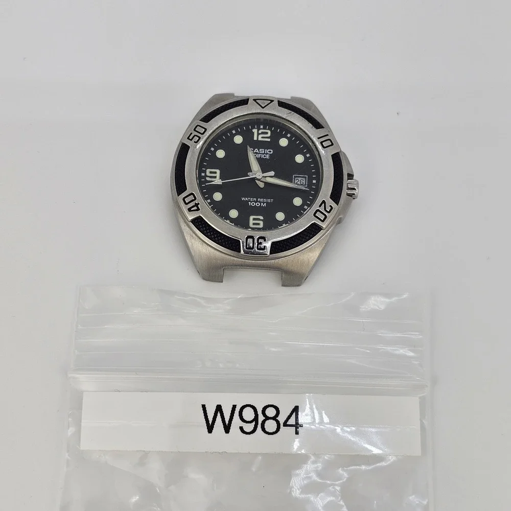 Casio Edifice Dive Watch Men 40MM Gray Case Black Dial‎ Date New Battery